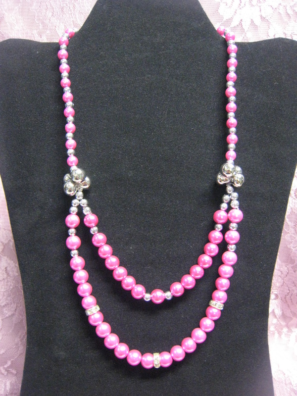 Fuschia Double Glass Pearl Necklace