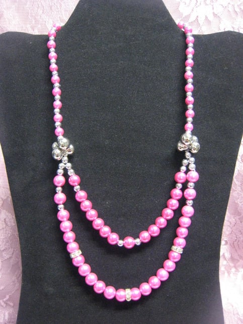 Fuschia Double Glass Pearl Necklace