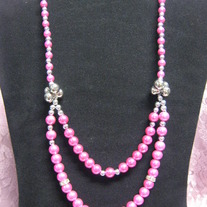 Fuschia Double Glass Pearl Necklace