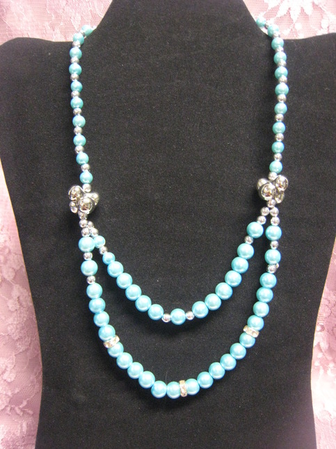 Blue Double Glass Pearl Necklace