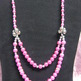 Fuschia Double Glass Pearl Necklace - Thumbnail 1