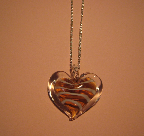 Orange Glass Heart Necklace