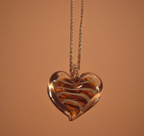 Orange Glass Heart Necklace