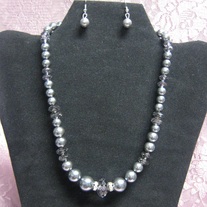 Gray Glass & Crystal Necklace Set
