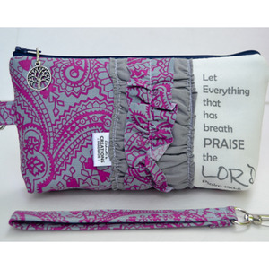 Large Zippered Wristlet/Clutch Accented with Ruffles and Scripture