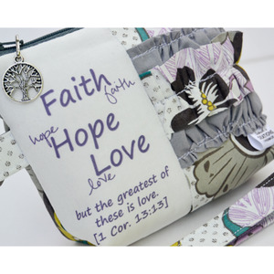 Small Zippered Wristlet/Clutch Accented with Ruffles and Scripture