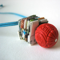 Eco-Necklace - Reclaimed Paper & Red Bead - Thumbnail 1