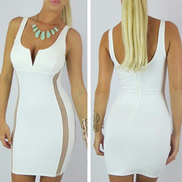 Deep Plunge Bodycon w/ Mesh Sides