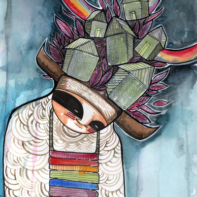 House warrior-illustration -fine art print-watercolor-8x10