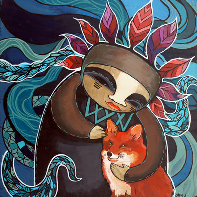 Fox and warrior- original painting- acrylic