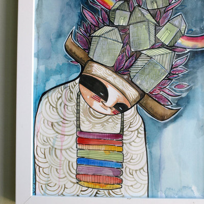 House warrior-illustration -fine art print-watercolor-8x10