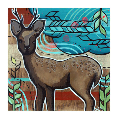 DEER DEER painting on wood, Acrylic, Original, illustration