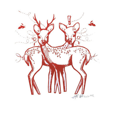 Doe & buck -screen print-one color - 11x14
