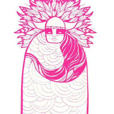 Neon pink  warrior - silkscreen print-12 x17