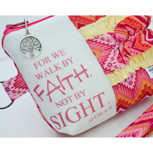 Small Zippered Wristlet/Clutch Accented with Ruffles and Scripture