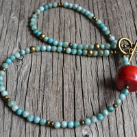 Coral Necklace, Coral and Blue Agate, Summer Necklace, Beach Jewelry - Thumbnail 4