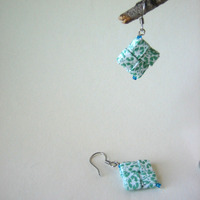 Eco-Chic Earrings - Recycle Symbol Pattern - Green and White - Thumbnail 3