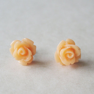Peach rose flower stud earrings