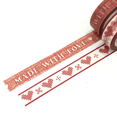 Washi tape set: made with love in red