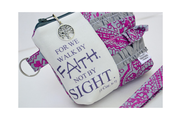 Small Zippered Wristlet/Clutch Accented with Ruffles and Scripture