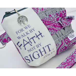 Small Zippered Wristlet/Clutch Accented with Ruffles and Scripture