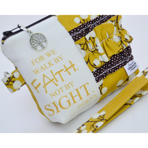 Small Zippered Wristlet/Clutch Accented with Ruffles and Scripture