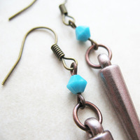 Turquoise Blue Spike Dangle Earrings. Boho Rocker Chic Earrings. Swarovski Crystal. - Thumbnail 1