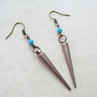 Turquoise Blue Spike Dangle Earrings. Boho Rocker Chic Earrings. Swarovski Crystal. - Thumbnail 2