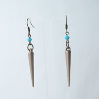 Turquoise Blue Spike Dangle Earrings. Boho Rocker Chic Earrings. Swarovski Crystal. - Thumbnail 3