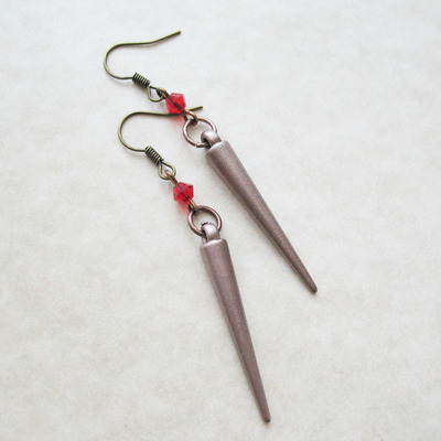 Ruby Red Spike Dangle Earrings. Boho Rocker Chic Earrings. Swarovski Crystal.