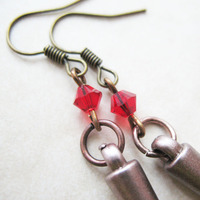 Ruby Red Spike Dangle Earrings. Boho Rocker Chic Earrings. Swarovski Crystal. - Thumbnail 1