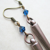Cobalt Blue Spike Dangle Earrings. Boho Rocker Chic Earrings. Swarovski Crystal. - Thumbnail 1
