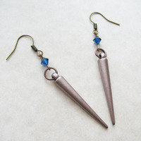Cobalt Blue Spike Dangle Earrings. Boho Rocker Chic Earrings. Swarovski Crystal. - Thumbnail 2