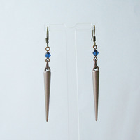 Cobalt Blue Spike Dangle Earrings. Boho Rocker Chic Earrings. Swarovski Crystal. - Thumbnail 3