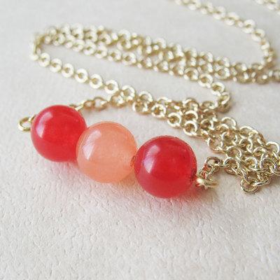 Sale red and peach berry bead necklace. red peach jade beads. gifts for women.