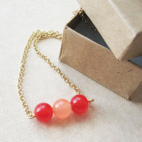 SALE Red and Peach Berry Bead Necklace. Red Peach Jade Beads. Gifts for Women. - Thumbnail 1