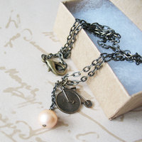 Vintage Inspired Penny Farthing Bicycle Charm and Pearl Necklace - Thumbnail 2