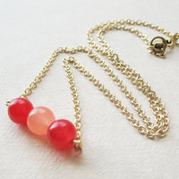 SALE Red and Peach Berry Bead Necklace. Red Peach Jade Beads. Gifts for Women. - Thumbnail 2