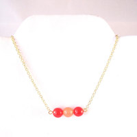 SALE Red and Peach Berry Bead Necklace. Red Peach Jade Beads. Gifts for Women. - Thumbnail 3