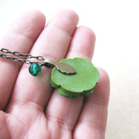 Green Rose Necklace. Forest Green Flower Necklace. Spring Jewelry. - Thumbnail 4