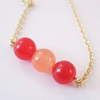 SALE Red and Peach Berry Bead Necklace. Red Peach Jade Beads. Gifts for Women. - Thumbnail 4