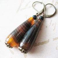 Agate Stone Dangle Earrings. Brown Caramel Earrings.  Boho Chic Earrings. Dark Espresso.  - Thumbnail 1