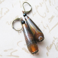 Agate Stone Dangle Earrings. Brown Caramel Earrings.  Boho Chic Earrings. Dark Espresso.  - Thumbnail 2