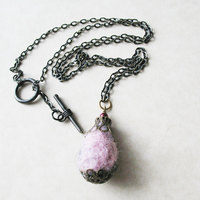 Long Strand Necklace. Needle Felted Tear Drop Long Necklace. Pink Grey Brown Wool - Thumbnail 2