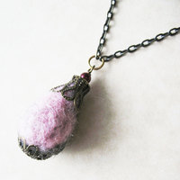 Long Strand Necklace. Needle Felted Tear Drop Long Necklace. Pink Grey Brown Wool - Thumbnail 4