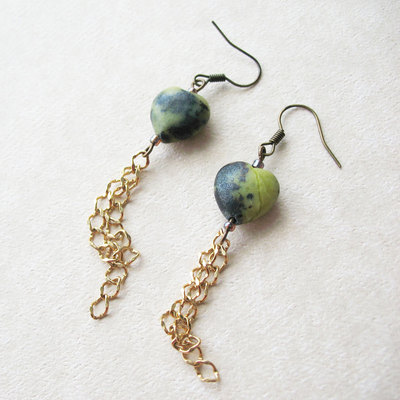 Boho chic fossil heart earrings. bohemian jewelry.  under 20