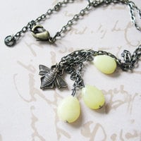 Insect Bug Charm Necklace. Jade Bead Insect Necklace.  Fly Away Necklace. - Thumbnail 2