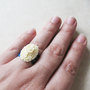 White Flower Adjustable Ring. Cobalt Blue Flower Cameo Ring.-2