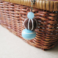 Brown and Blue Felt Bead Necklace. Long Strand Beaded Necklace. Boho Chic Needle Felt - Thumbnail 2