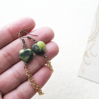 Boho Chic Fossil Heart Earrings. Bohemian Jewelry.  Under 20 - Thumbnail 1